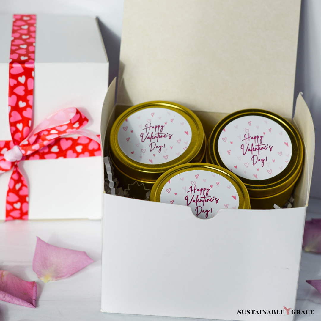 gold tin candle gift set for valentines day