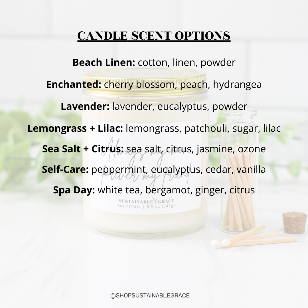 candle scent list from sustainable grace