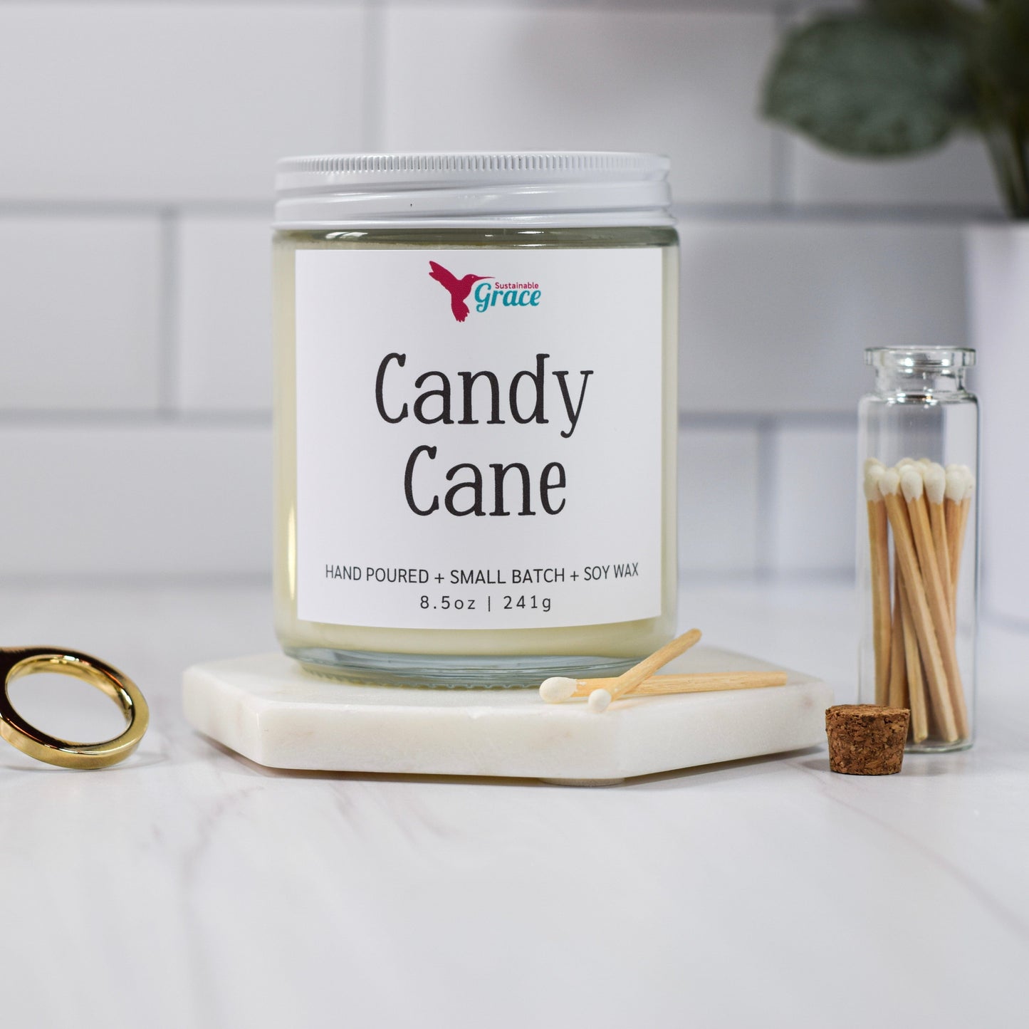 candy cane scented soy candle