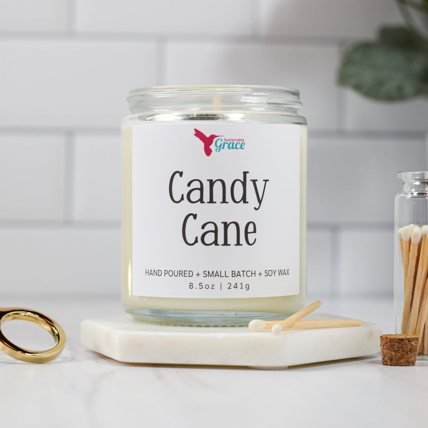 candy cane scented soy candle