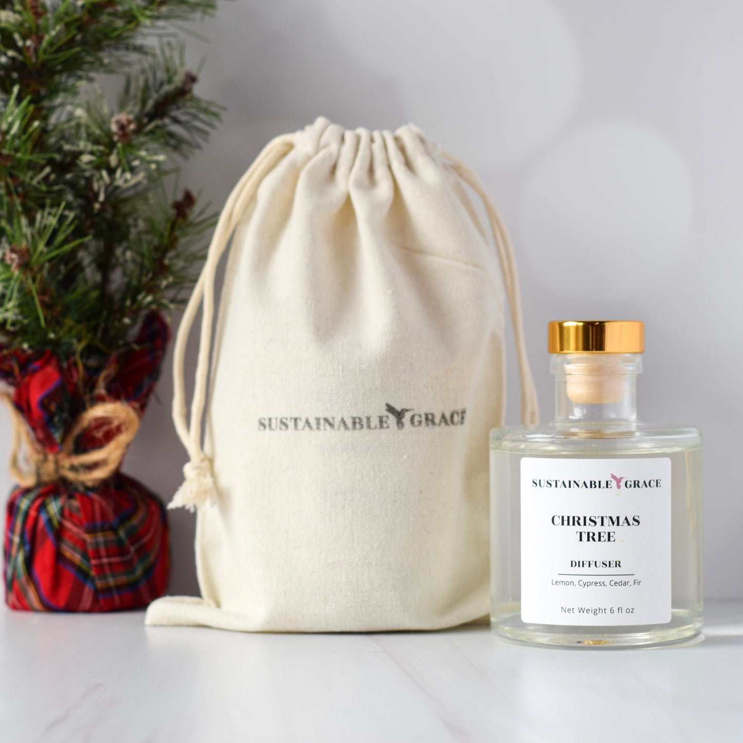 reusable cotton gift bag for holiday gifts from sustainable grace