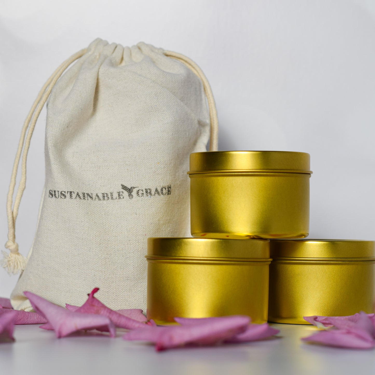 reusable cotton gift bag for candle gifts from sustainable grace