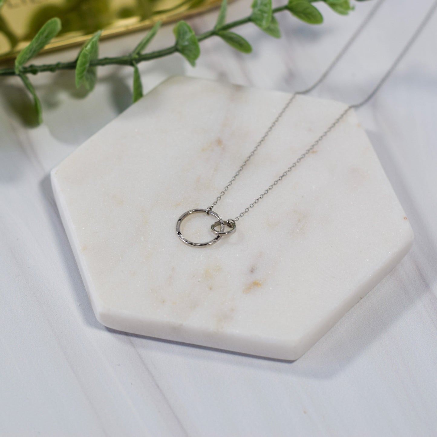 silver double circles necklace