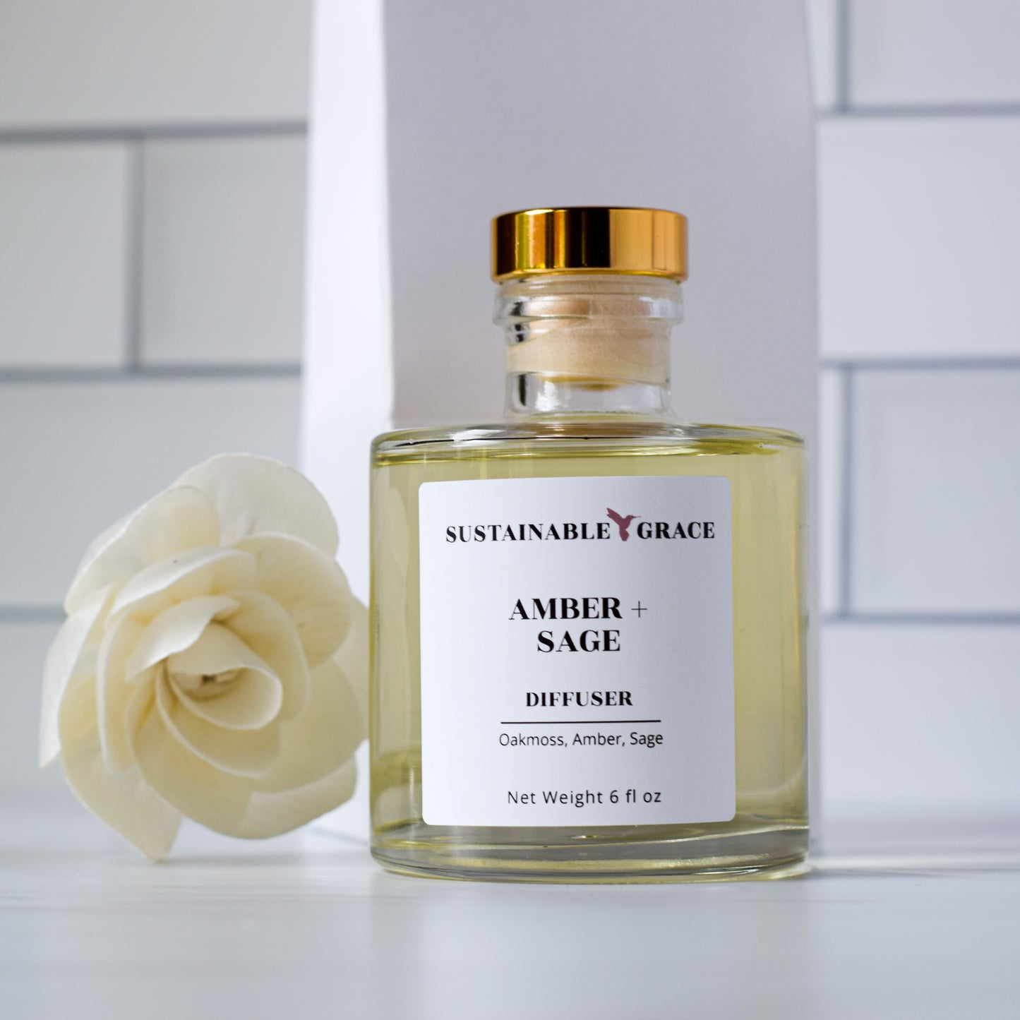 amber + sage sola flower reed diffuser