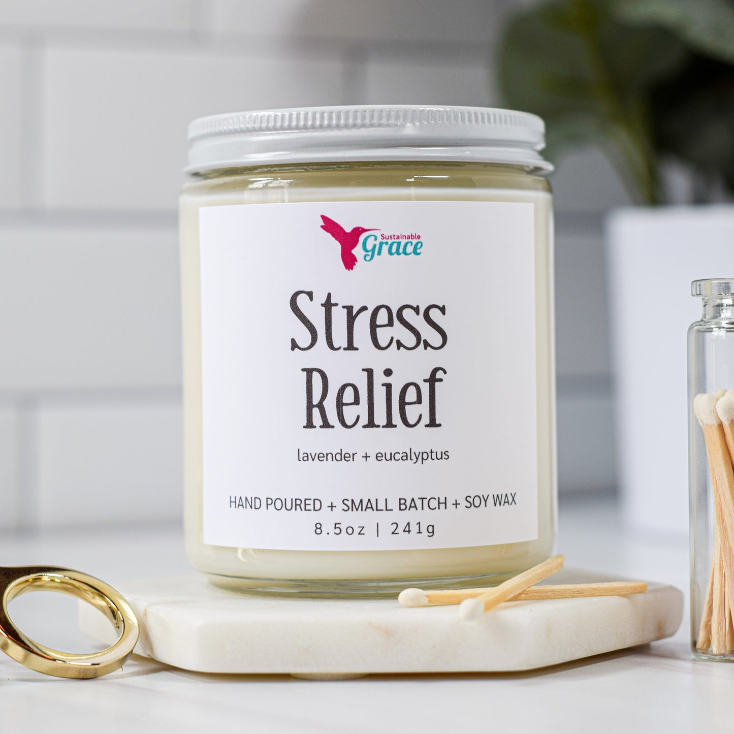 stress relief candle in lavender