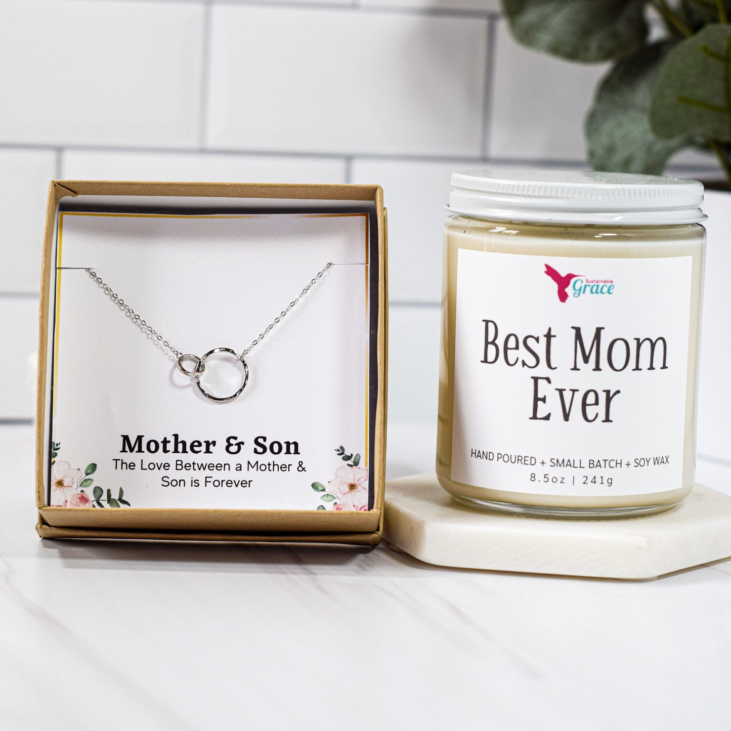 mother son candle and necklace gift bundle mothers day gifts