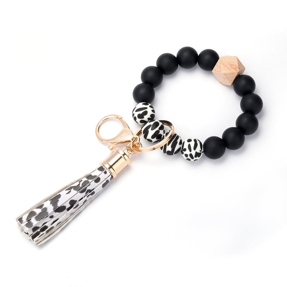 cow print silicone bracelet keychain