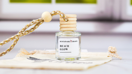 beach glow, coconut scented car air freshener