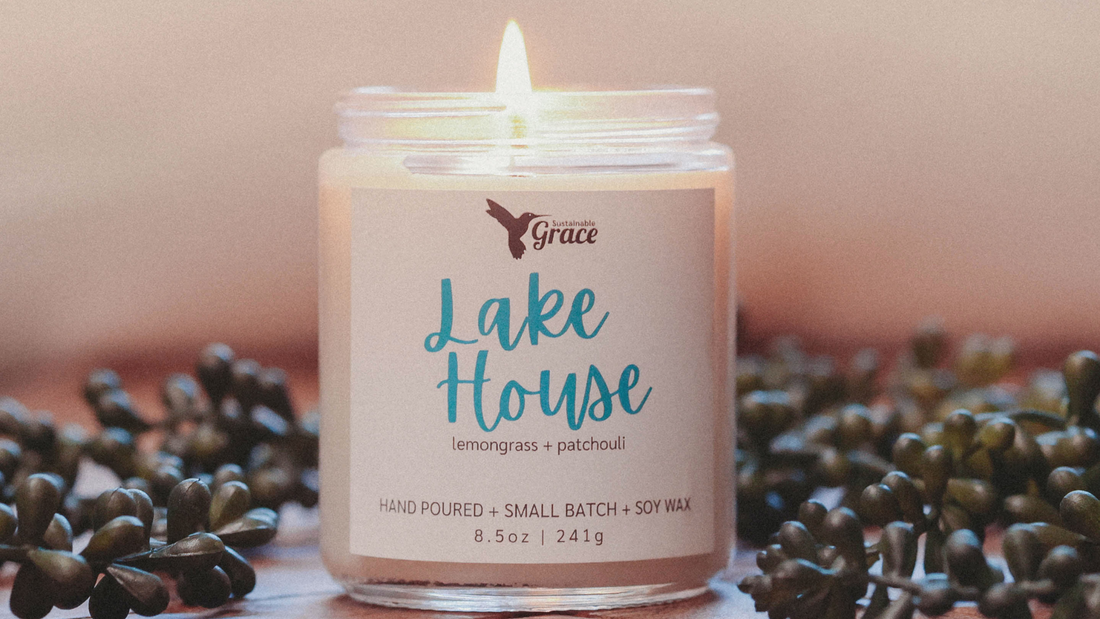 lake house lemongrass and patchouli scented candle
