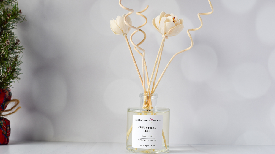 flower reed diffuser from sustainable grace in christmas tree scent