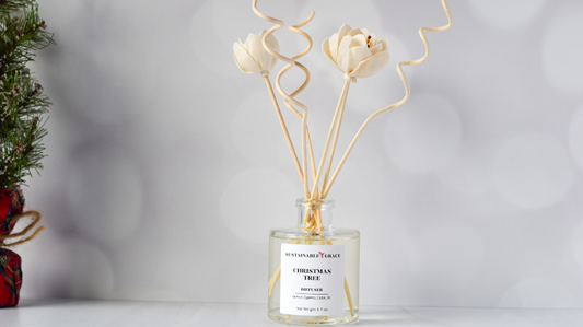 flower reed diffuser from sustainable grace in christmas tree scent