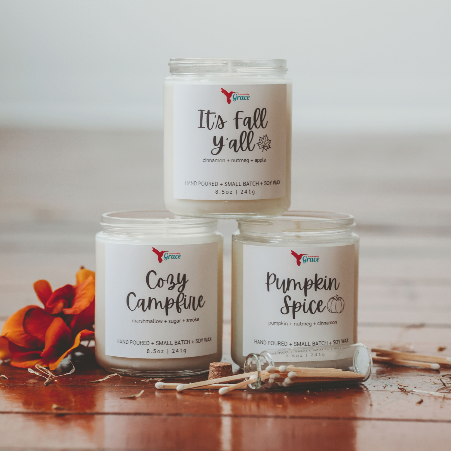 sustainable grace soy wax fall candles 