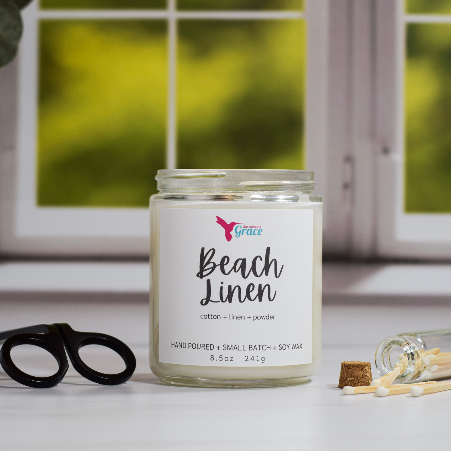 beach linen scented soy candle