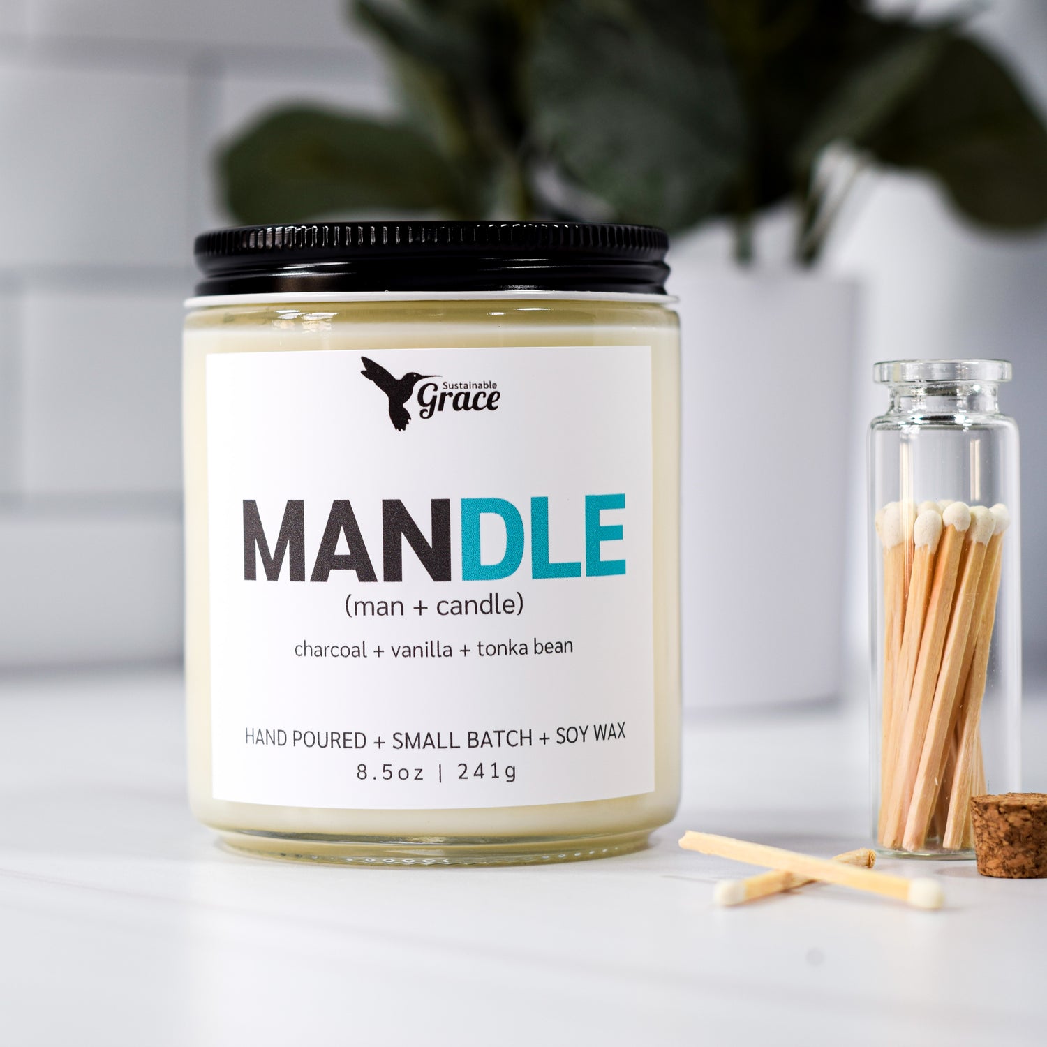 mandle charcoal and vanilla soy candle for men 