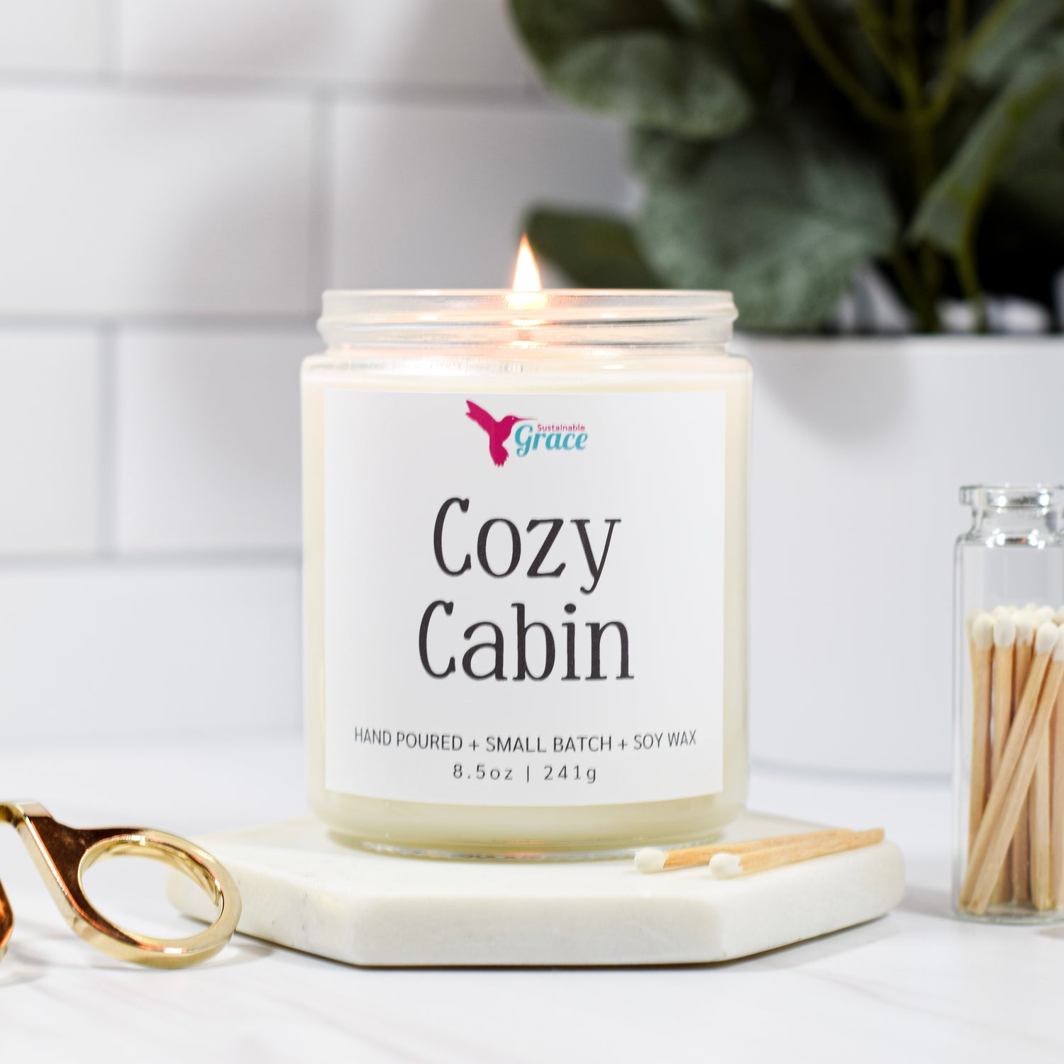 cozy cabin soy candle balsam and cedar