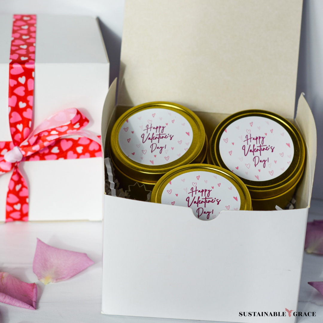 gold tin candle gift set for valentines day 