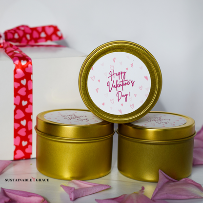 valentines day candle gift set - 3 gold tin candles with gift box and ribbon