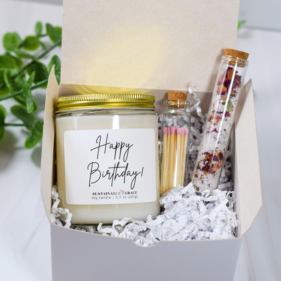 happy birthday aromatherapy and candle gift set 