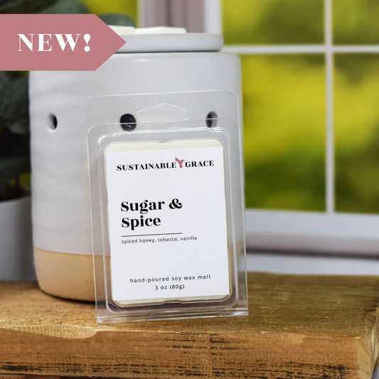 sugar and spice, spiced honey and vanilla scented wax melts from sustainable grace