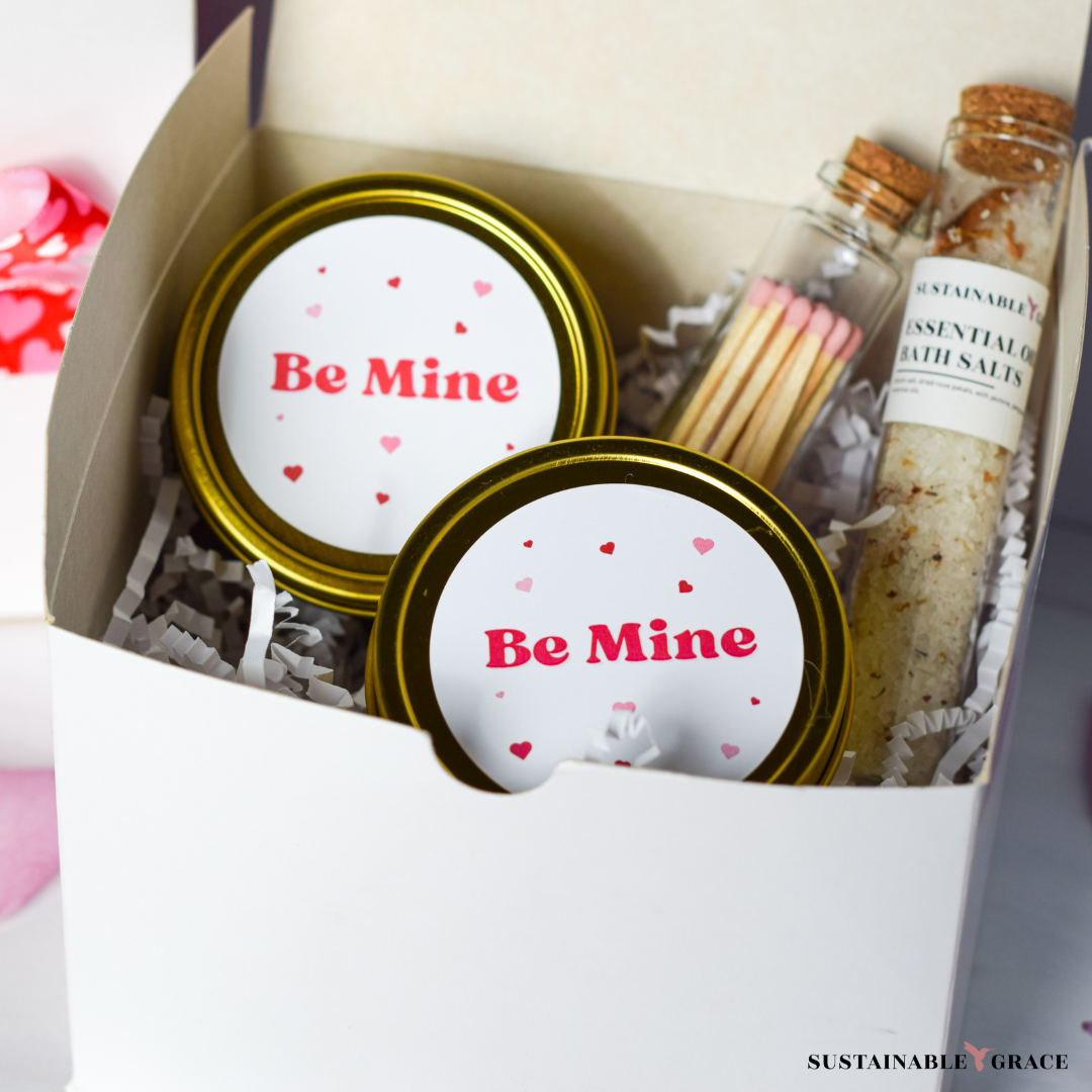 be mine 2 candle gift set for valentines day with matches and essential oil bath salts 