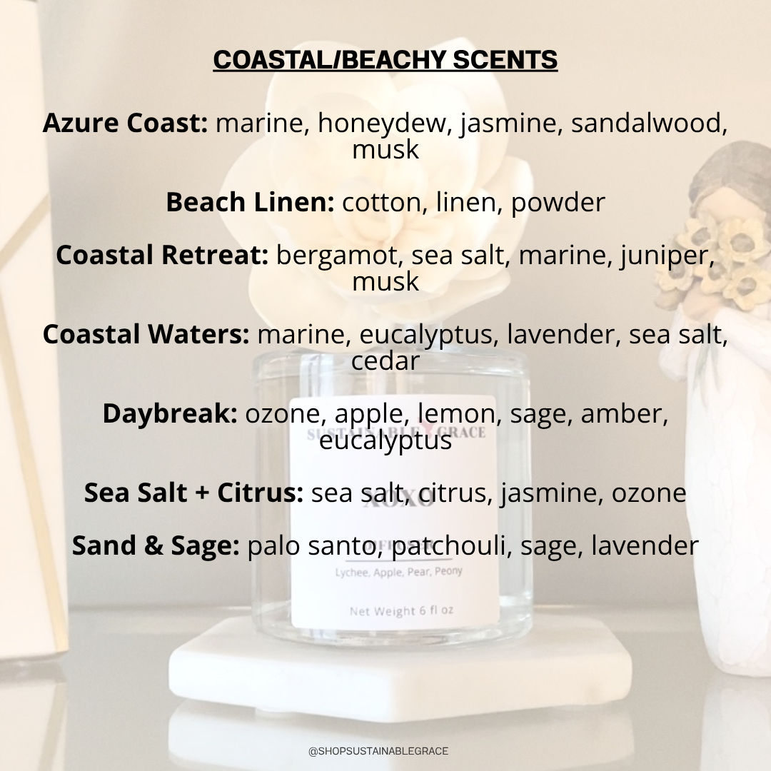 non toxic coastal beach inspired scents available in the sola flower diffuser from sustainable grace