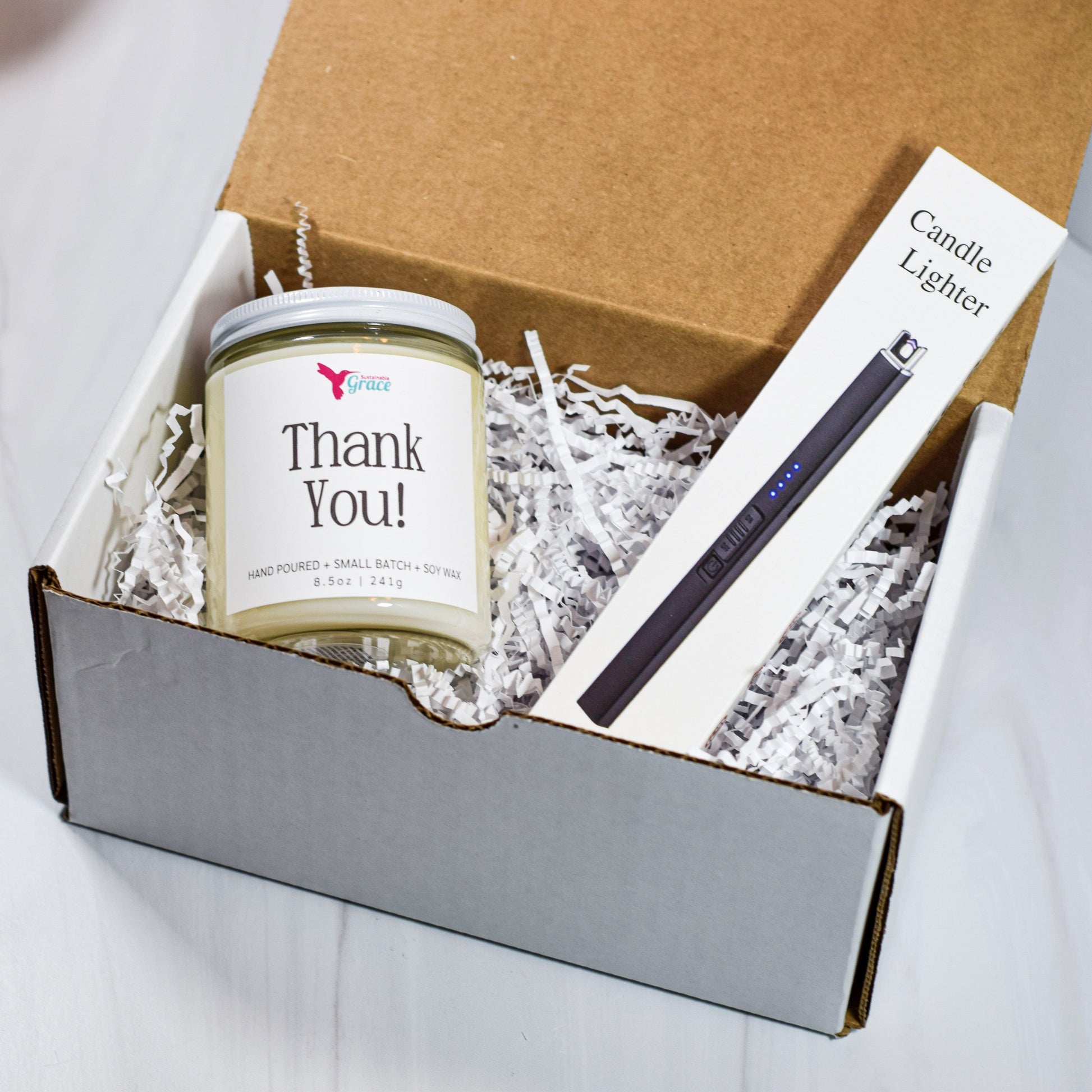 thank you candle gift set with electric lighter