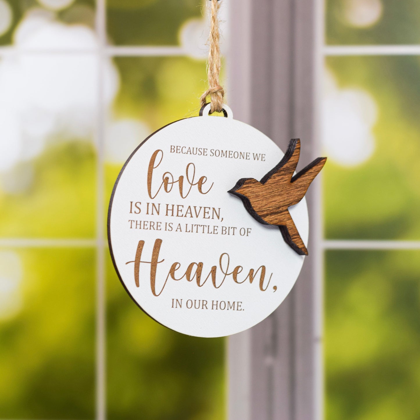 because someone we love is in heaven memorial wood ornament