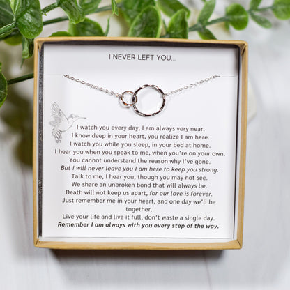 silver interlocking circles with i never left you poem for loss of loved one memorial necklace 