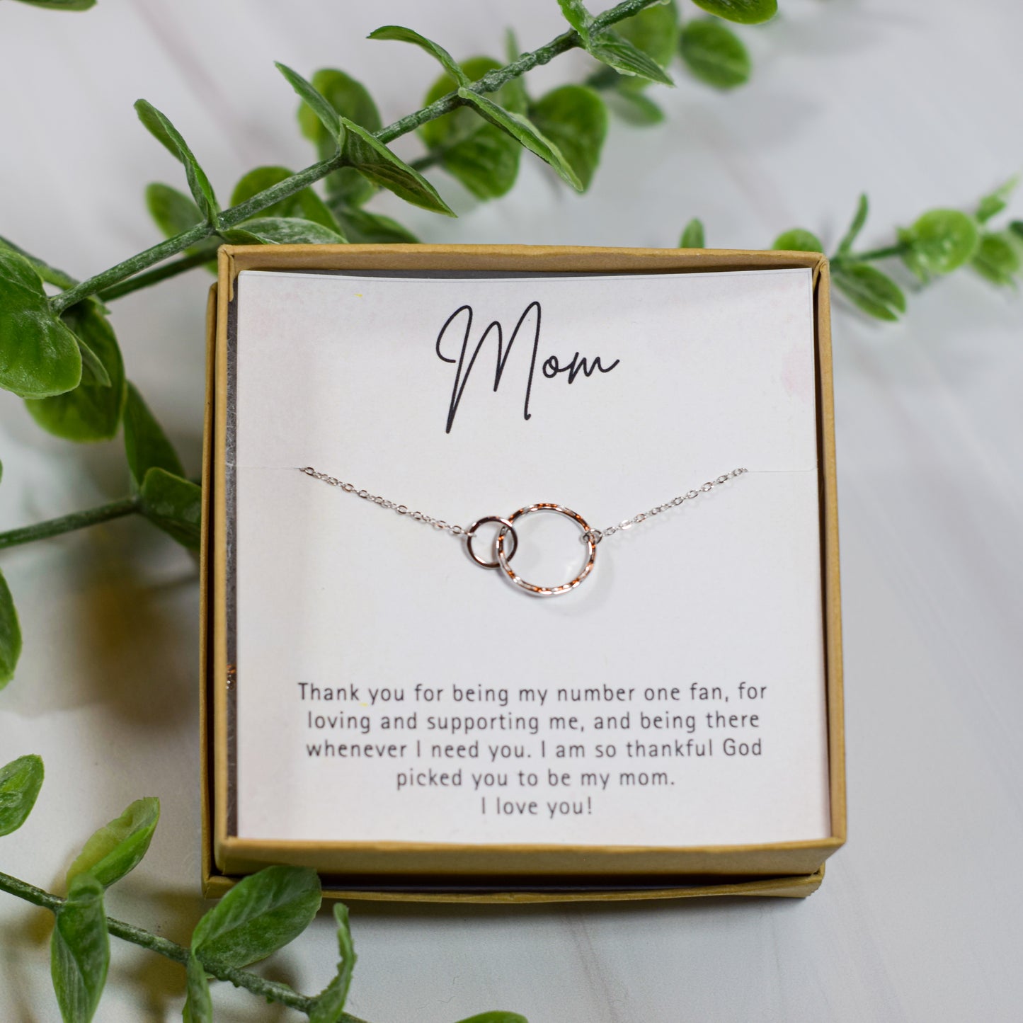 thank you for being my number one fan mom necklace in silver with two circles 