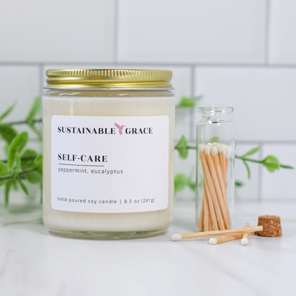 self-care peppermint and eucalyptus soy candle