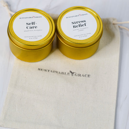 cotton gift bag for tin candles from sustainable grace