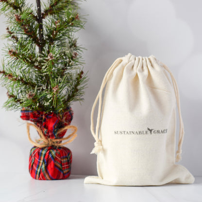 reusable cotton gift bag for holiday gifts from sustainable grace 