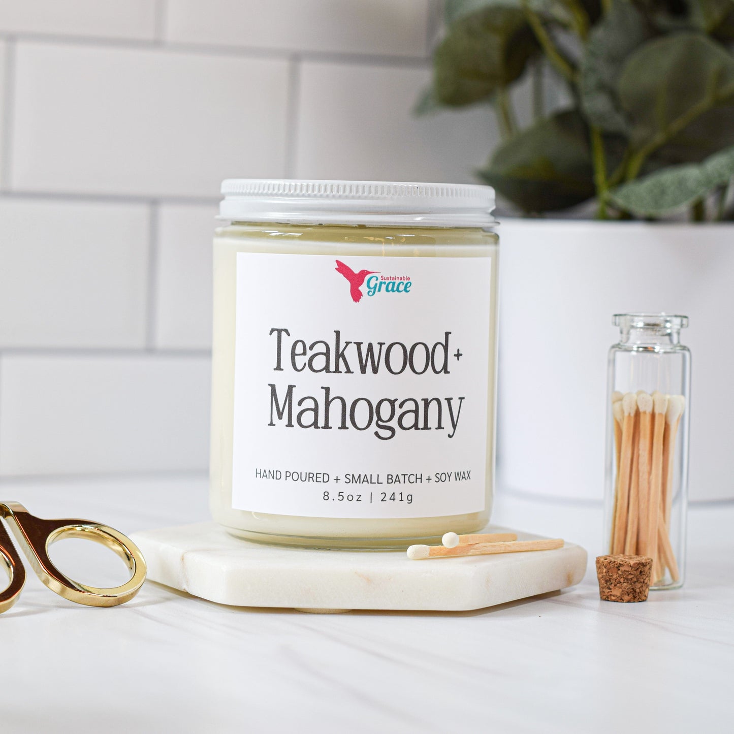 teakwood and mahogany scented soy candle 
