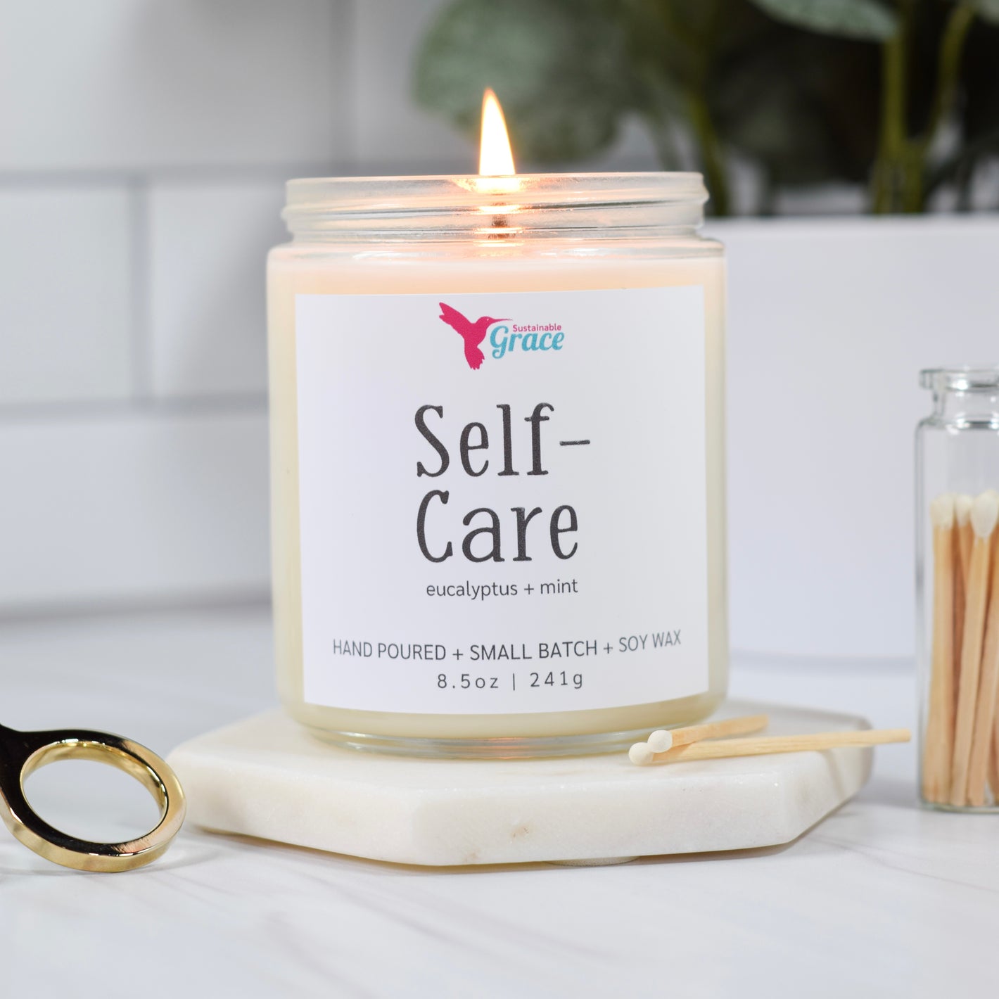 self-care peppermint and eucalyptus soy candle 