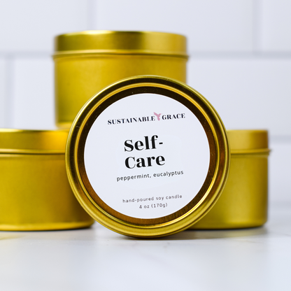 self care 4 oz gold tin candle 