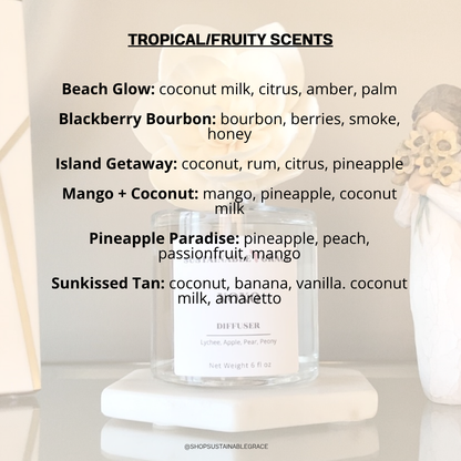 non toxic tropical fruity scents available in the sola flower diffuser from sustainable grace