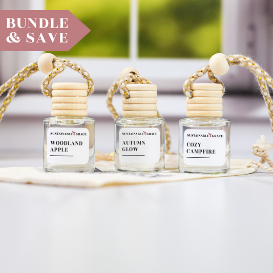fall car air freshener bundle from sustainable grace featuring 3 fall scents