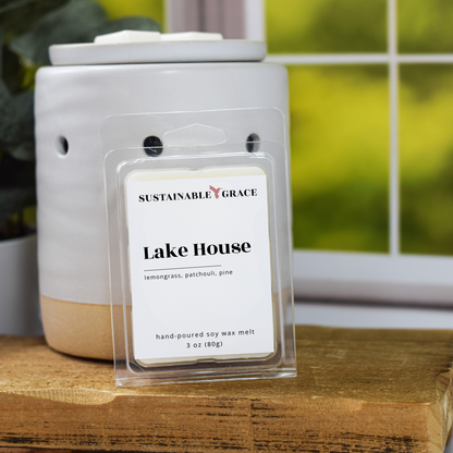 lake house soy based wax melts lemongrass and patchouli