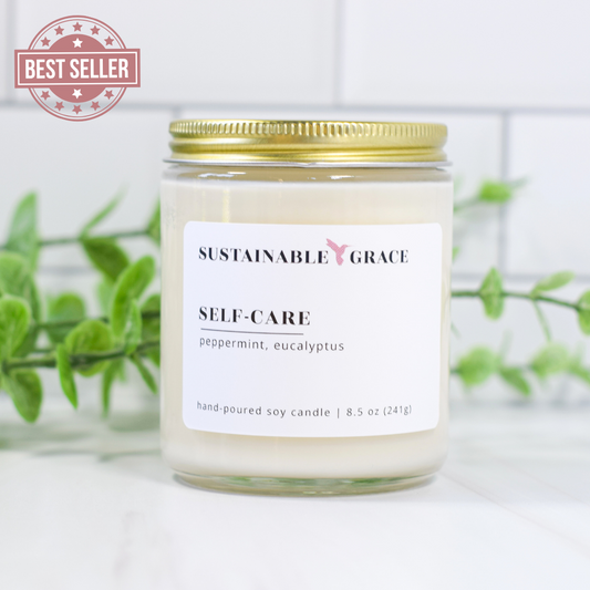 self-care peppermint and eucalyptus soy candle