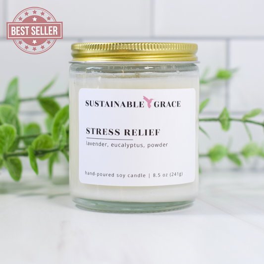 stress relief lavender scented soy candle