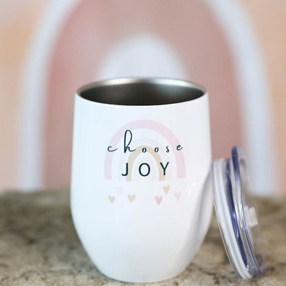 choose joy wine tumbler rainbow 