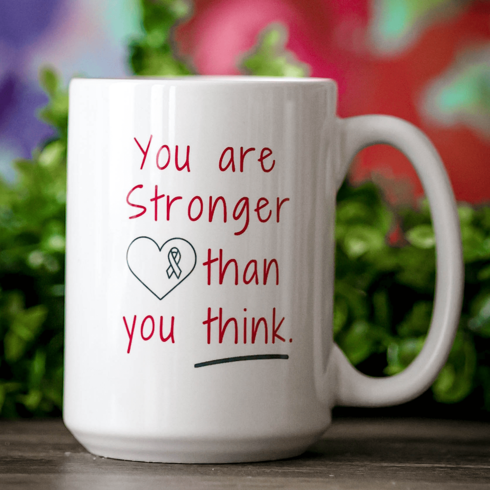 you are stronger than you think cancer ribbon coffee mug