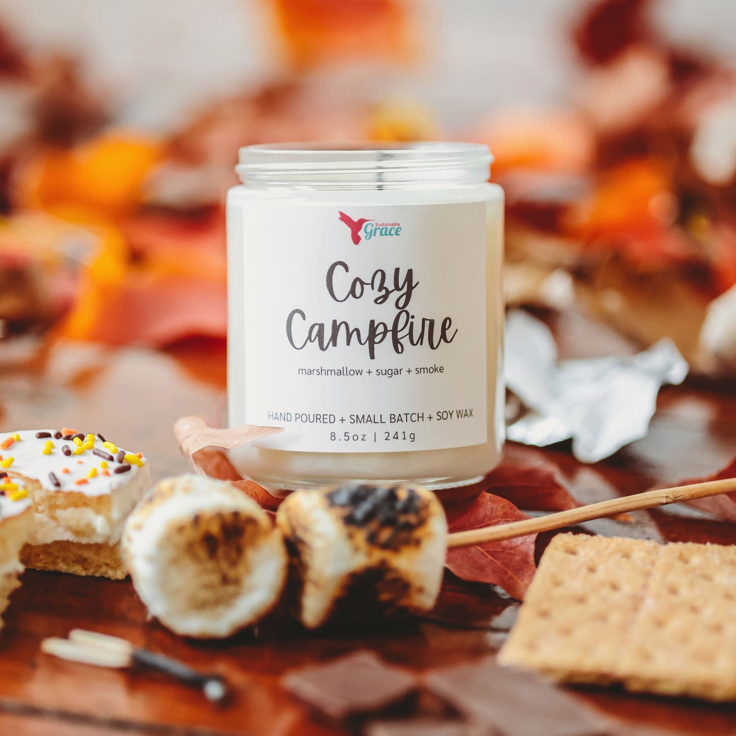 cozy campfire scented soy wax candle 