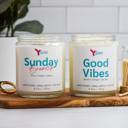 weekend mood candle bundle Good Vibes Soy Wax Candle and Sunday Brunch Candle 