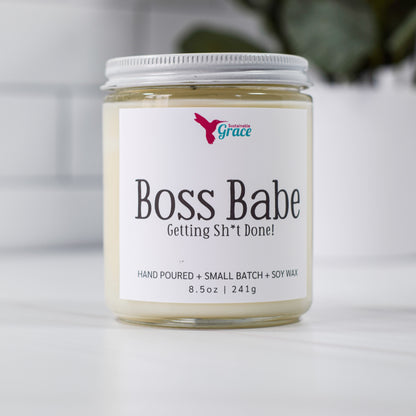 boss babe non toxic soy candle, getting shit done