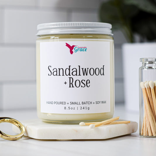 sandalwood and rose soy candle 