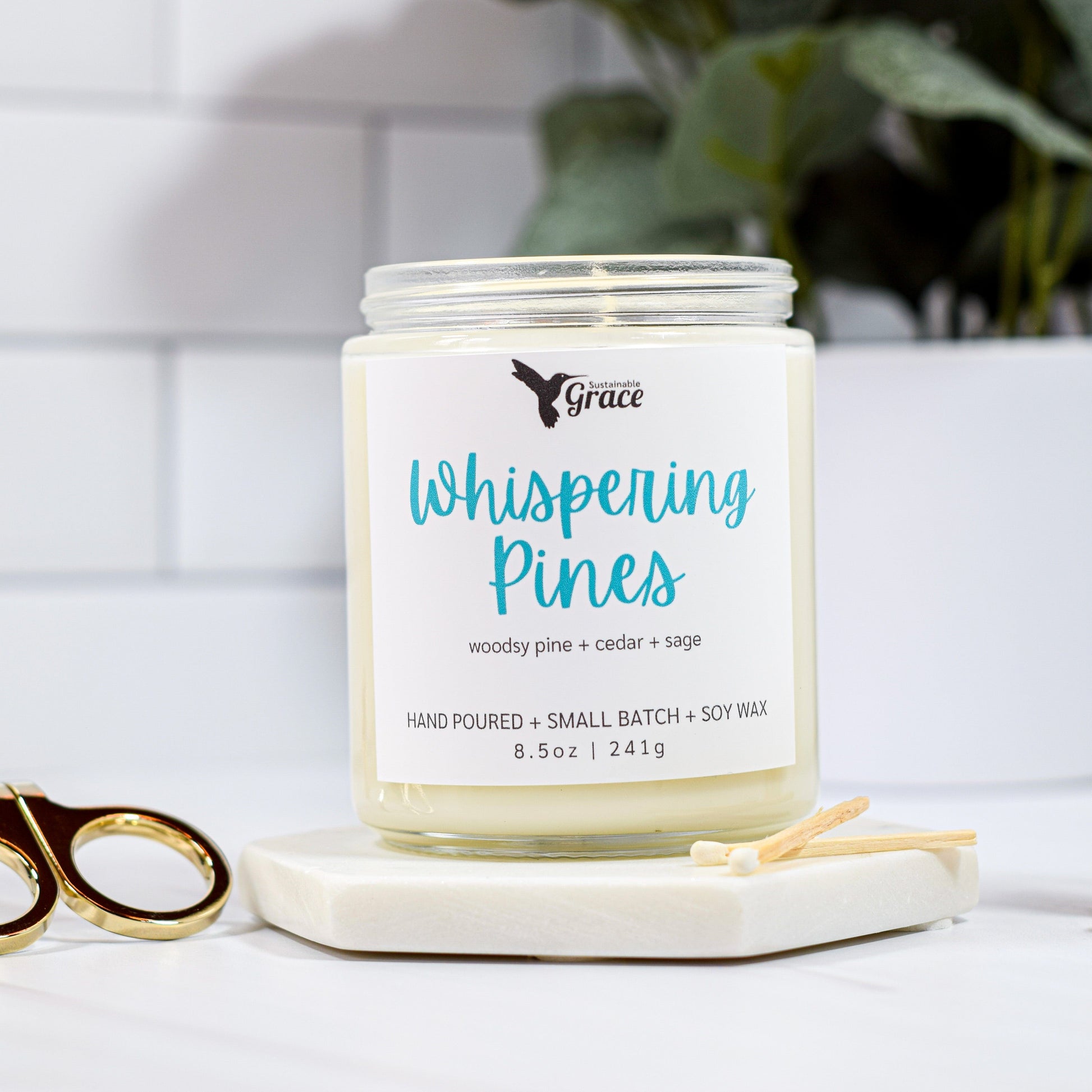 Whispering Pines soy candle pine and sage scent